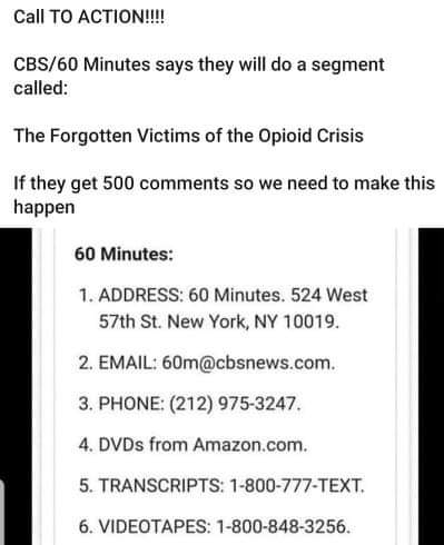 60 minutes will do a segment on us, the forgotten victims of the opioid crisis, if they get 500 letters or emails. Please, send them your story. Thank you💕
#PainPatientsvote 
#spoonie
#SCREAMLOUDER #shareourpain #opioidhysteria #chronicpain #opioids #suicidedue2pain #painkills