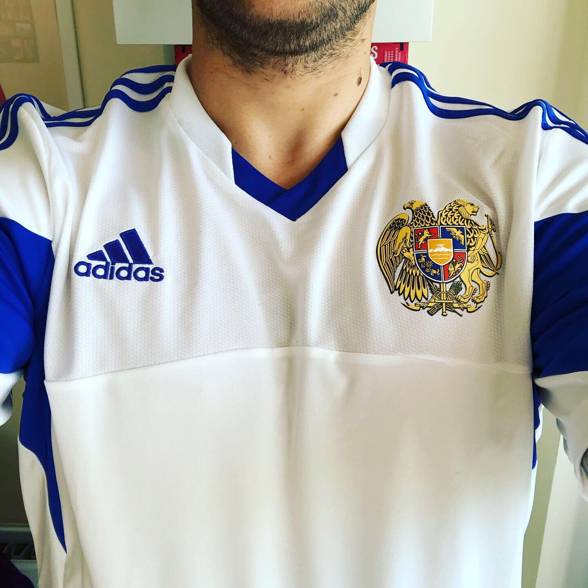  @OfficialArmFFAway Kit, 2017/18Adidas, unofficial (?) replicaI got this on Ebay after failing to find an  #Armenia shirt when I travelled there 2 years ago; I doubt it’s officially licensed, though it looks like the kit they wore in some 2018 WC qualifiers, so I might be wrong