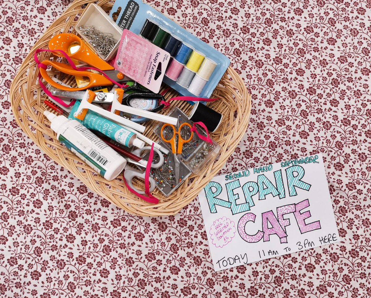 WereHereUK's tweet photo. Second Hand September: Raring to get repairing at @oxfam on Madgalen Street, #Norwich with @WeWearTheTrews... bring your glad rags down for some TLC over a cuppa tea and a biscuit ☕🍪👕

#SecondHandSeptember #repair  #norwichsharingcity @LumiNorwich @SharingCityUK @NorwichCC https://t.co/mp3eU3ENw9