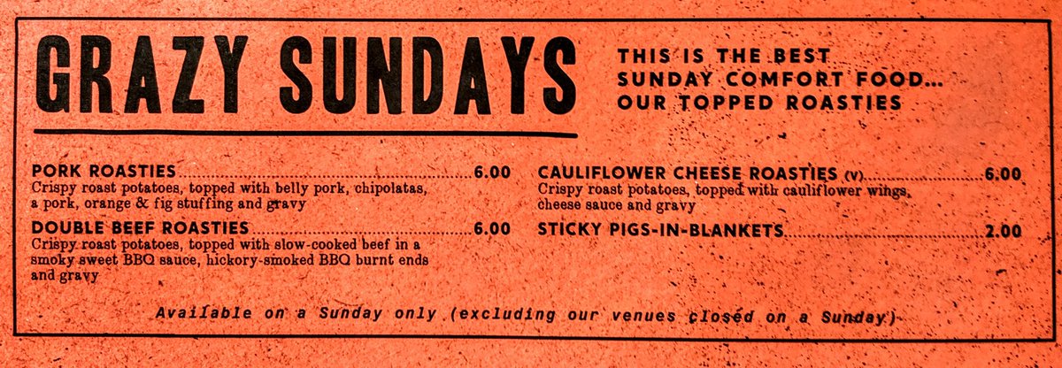 Get in on our Grazy Sunday deal! 

3 for £10 or 5 for £15 on small plates &amp; our topped roast potatoes from £6...🥰🥰🥰
