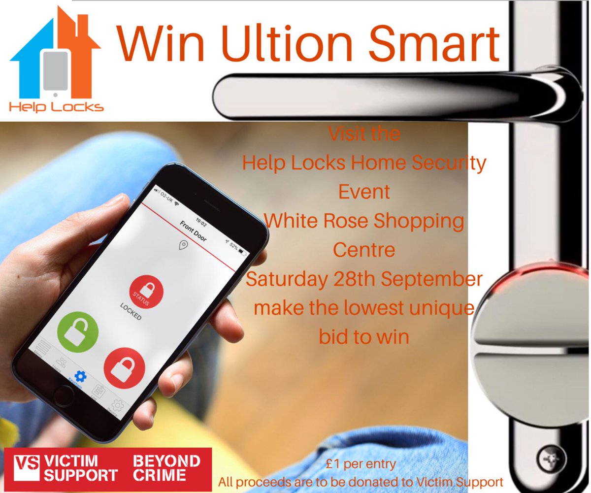 HelpLocks's tweet image. Come &amp;amp; see #UltionSmartLock demonstrated by @BrisantSecure  &amp;amp; see if you can win one for as little as £1.01 at the Help Locks Home Security Event

Click here for more details: buff.ly/32jxfmk

All money raised will be donated to Victim Support

#UltionSmart