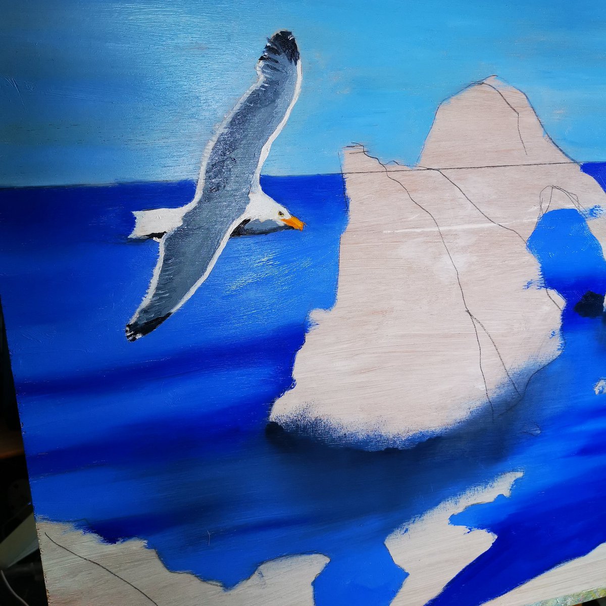 Working on this view of Bow Fiddle Rock in Scotland Moray Firth at the moment.