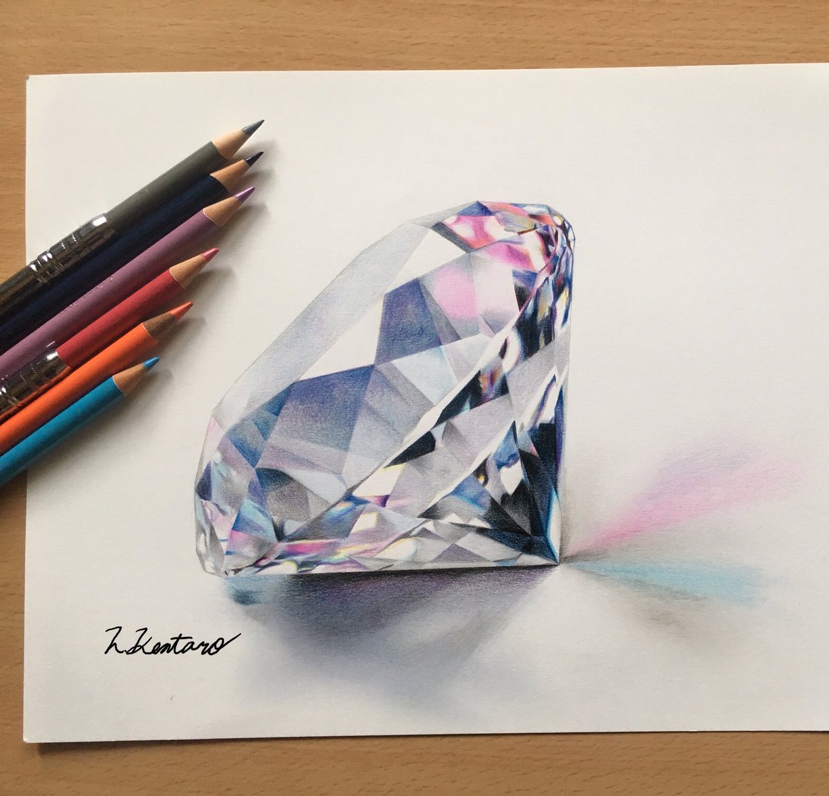 色鉛筆画 ダイヤモンド(原画) なかむら けんたろう on X:
