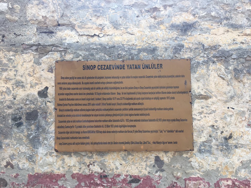 But Sinop has a dark history too. There’s the infamous Sinop prison where among many prisoners was the novelist and poet Sabahattin Ali, who was imprisoned in the early 1930s for insulting the president, who at the time was Atatürk (see pic 4 in Turkish).  http://www.anews.com.tr/gallery/turkey/alcatraz-of-anatolia-turkeys-historical-sinop-prison-draws-500000-visitors