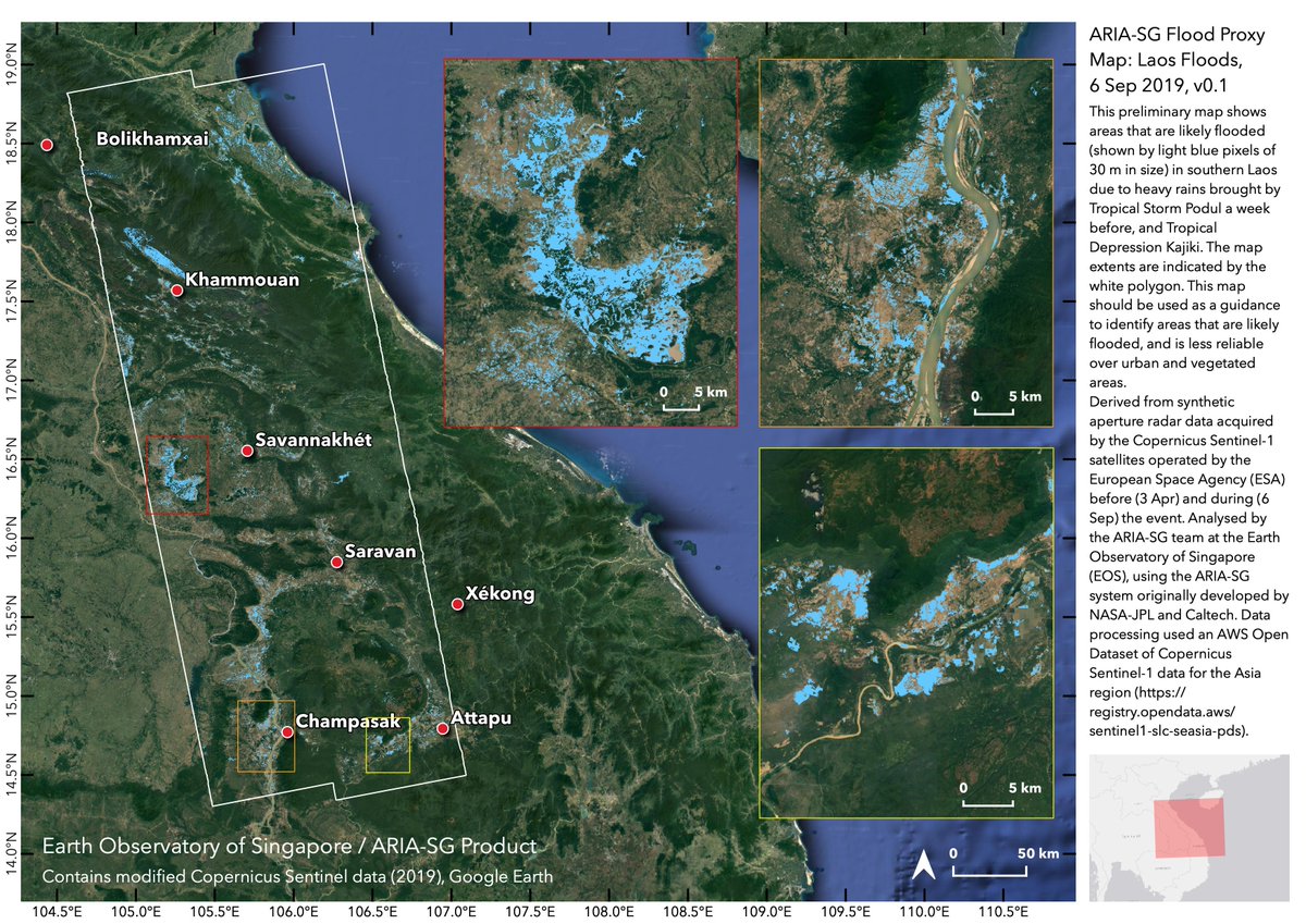 A friend from Pakse in #Laos reported that all his family’s homes are flooded.😢 We yesterday delivered this #Flood Proxy Map to the agencies who are coordinating relief efforts.  …-website-ap-southeast-1.amazonaws.com/products/EOS_A…