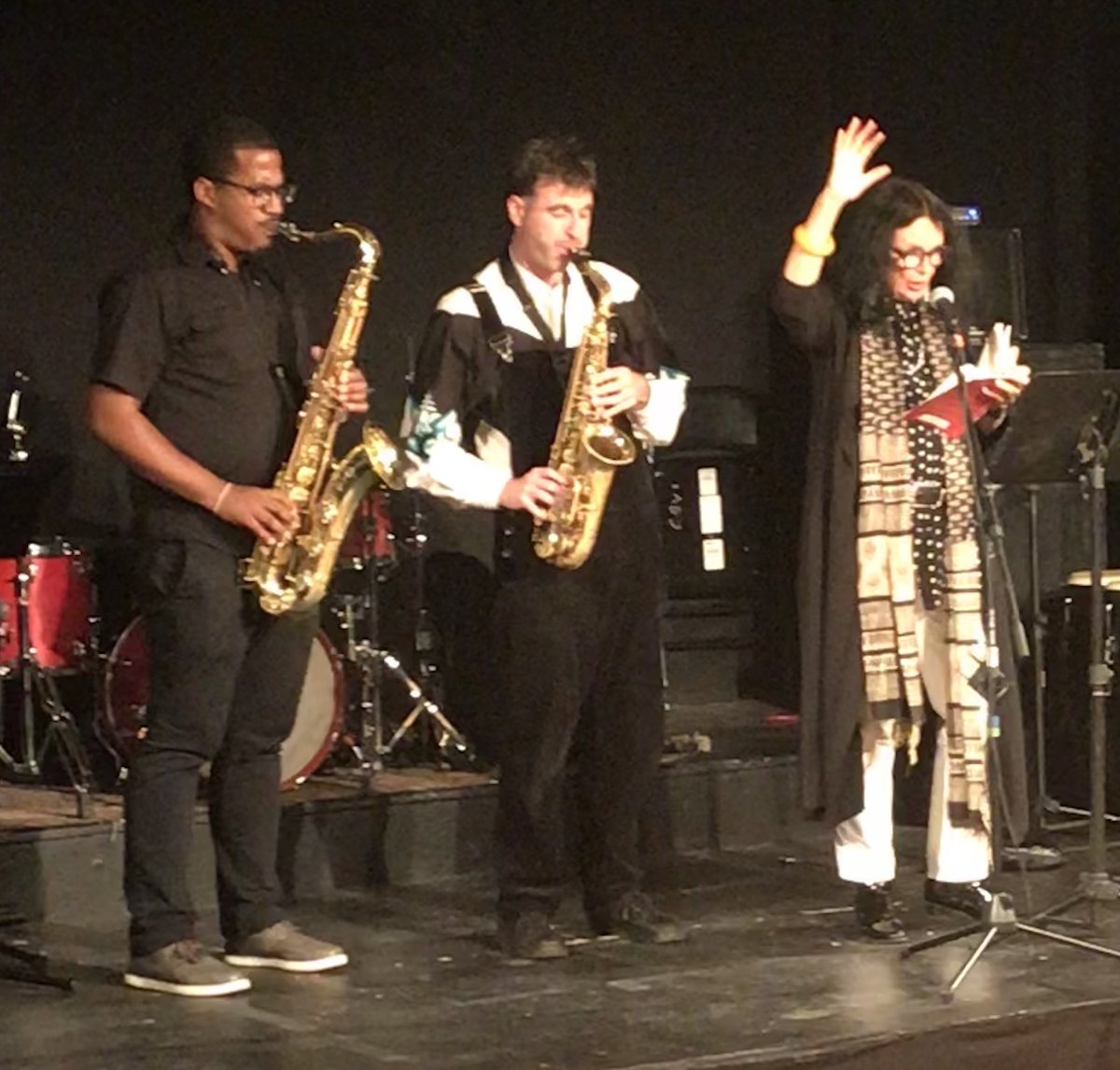 JohnPietaro's tweet photo. Amazing @artsforart  event Fri night, A TRIBUTE TO STEVE CANNON. In addition to poetic giants like ANNE WALDMAN on stage, the closer that blew the roof off of Clemente Soto Vélez was MARSHALL ALLEN &amp;THE SUN RA ARKESTRA 
#stevecannon #sunra #Poetry #annewaldman #Jazz https://t.co/JQnIOe5M7q