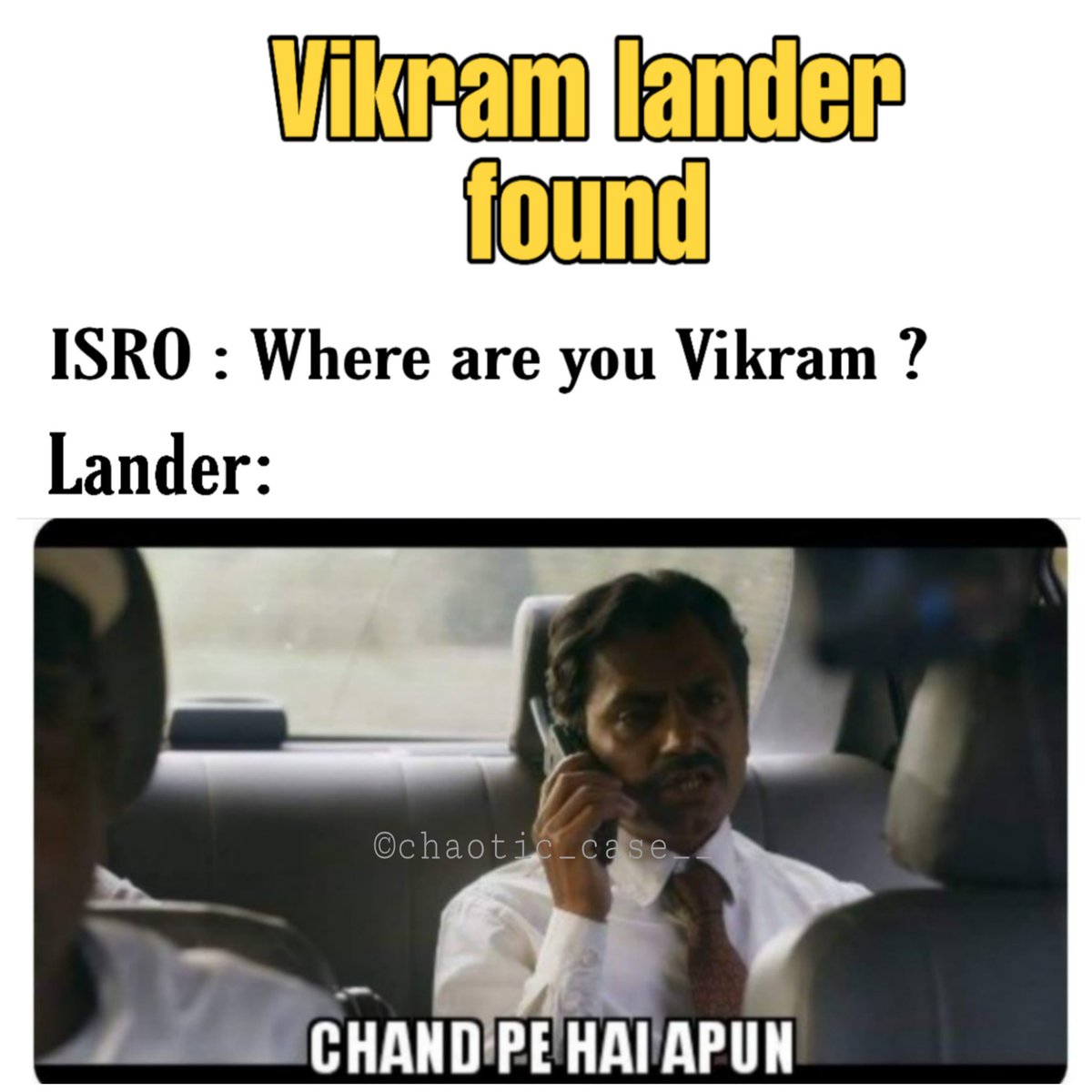 kadambari021's tweet photo. Vikram was found 500 m away from the landing spot on the moon's lunar South Pole by the orbitor. #ISRO #IsroPerGarvHai #Chandrayaan2 #IndiaMakesHistory #vikramPragyanLandsMoon #007squad https://t.co/ga3rDYhk9t