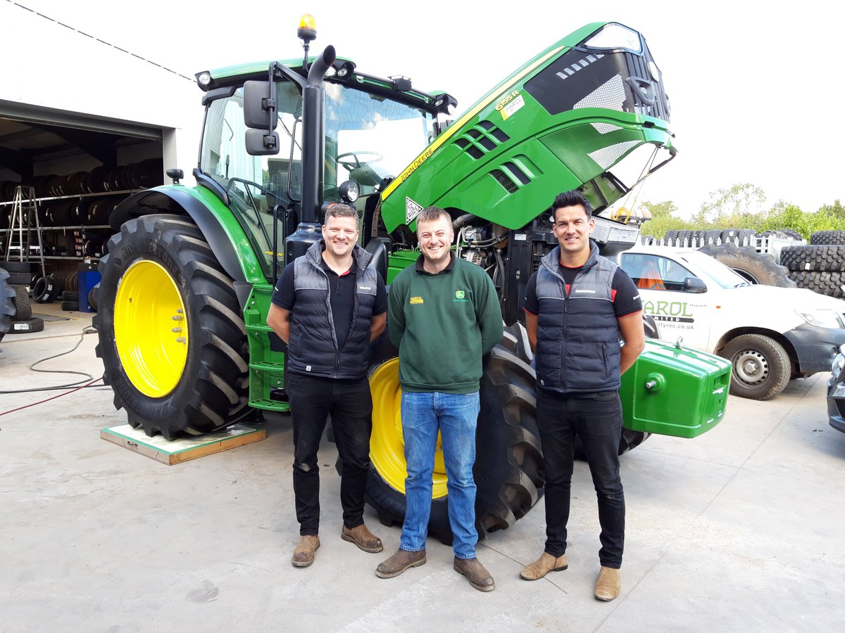 FarolLtd's tweet photo. Jesse Smith flanked by the boys from Bridgestone during their visit to Farol head office last week to optimise the pair of John Deere tractors we supplied for the Bridgestone VX-Tractor Road Run which will be coming to Farol on 25th September! #Bridgestone #VXtractor https://t.co/V2e15Wl8q7