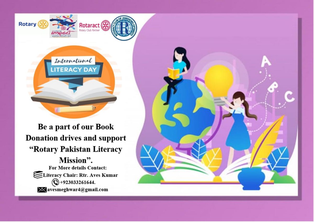 RACJamOptimists's tweet photo. Rotaract Club of Jamshoro Optimists wishes you a very Happy International Literacy Day.

Support us in our book donation drives.

#RPLM
#InternationalLiteracyDay
#Rotary
#Rotaract
#RotaryConnectsTheWorld
#RotaractCreatsImpact
#RACJamshoroOptimists
#RID3271 https://t.co/boPEfVpAn1