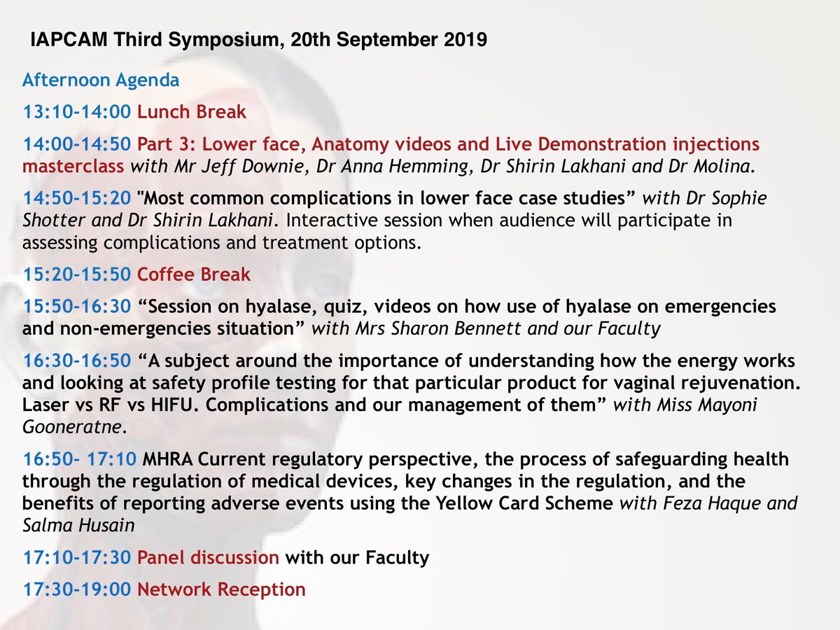 and of course afternoon agenda not to be missed for #iapcam 3rd symposium #complications #aesthetic #medicine <a href="/Medikas1/">Medikas</a>