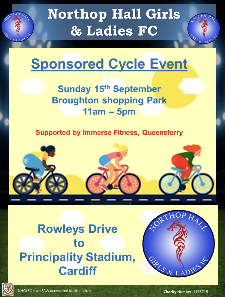 Northop Hall Girls FC (@northophallgfc) on Twitter photo Please come and support the girls at our kit fundraiser on Sunday 15th September!!
Huge thank you to <a href="/Immerse_Fitness/">Immerse Fitness</a> for loan of bikes 👌
@TASCHoldings <a href="/DeesideDotCom/">DEESIDE.com</a> <a href="/FlintGirlsFA/">Flintshire School Girls FA</a> <a href="/LeaderLiveSport/">LeaderSport</a> @DaveJon96123799 <a href="/ChesterTrophies/">Chester Trophies</a> @Broughtonchat Please come and support the girls at our kit fundraiser on Sunday 15th September!!
Huge thank you to <a href="/Immerse_Fitness/">Immerse Fitness</a> for loan of bikes 👌
@TASCHoldings <a href="/DeesideDotCom/">DEESIDE.com</a> <a href="/FlintGirlsFA/">Flintshire School Girls FA</a> <a href="/LeaderLiveSport/">LeaderSport</a> @DaveJon96123799 <a href="/ChesterTrophies/">Chester Trophies</a> @Broughtonchat