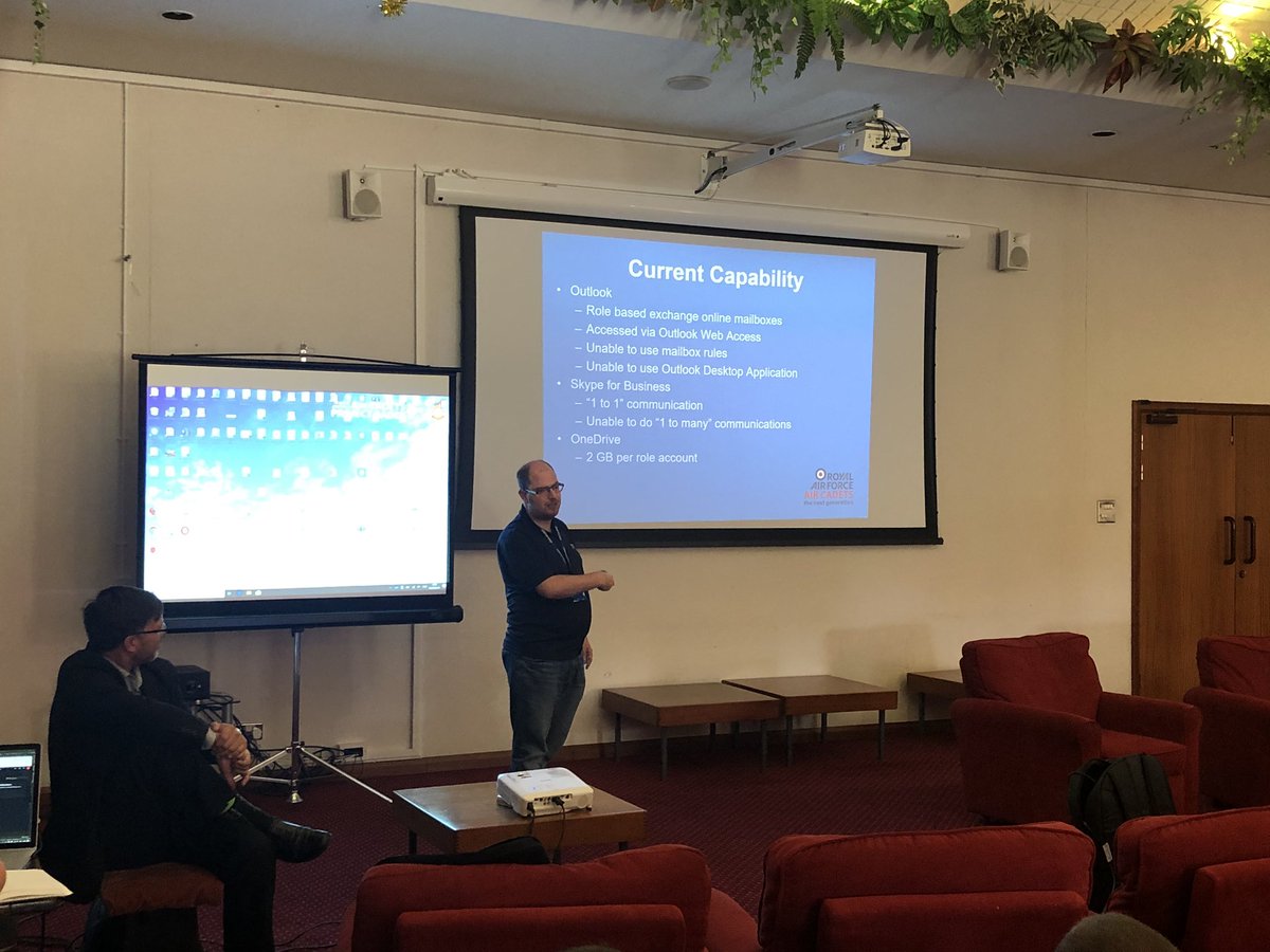 RAFAC_Digital's tweet photo. Over to Ken Snyder & Martin Pratley now for an overview of our current Office 365 capability and where we’re headed in the future #microsoftteams #outlookdesktopclient #BaderConference2019 https://t.co/1gQxU2GSbS