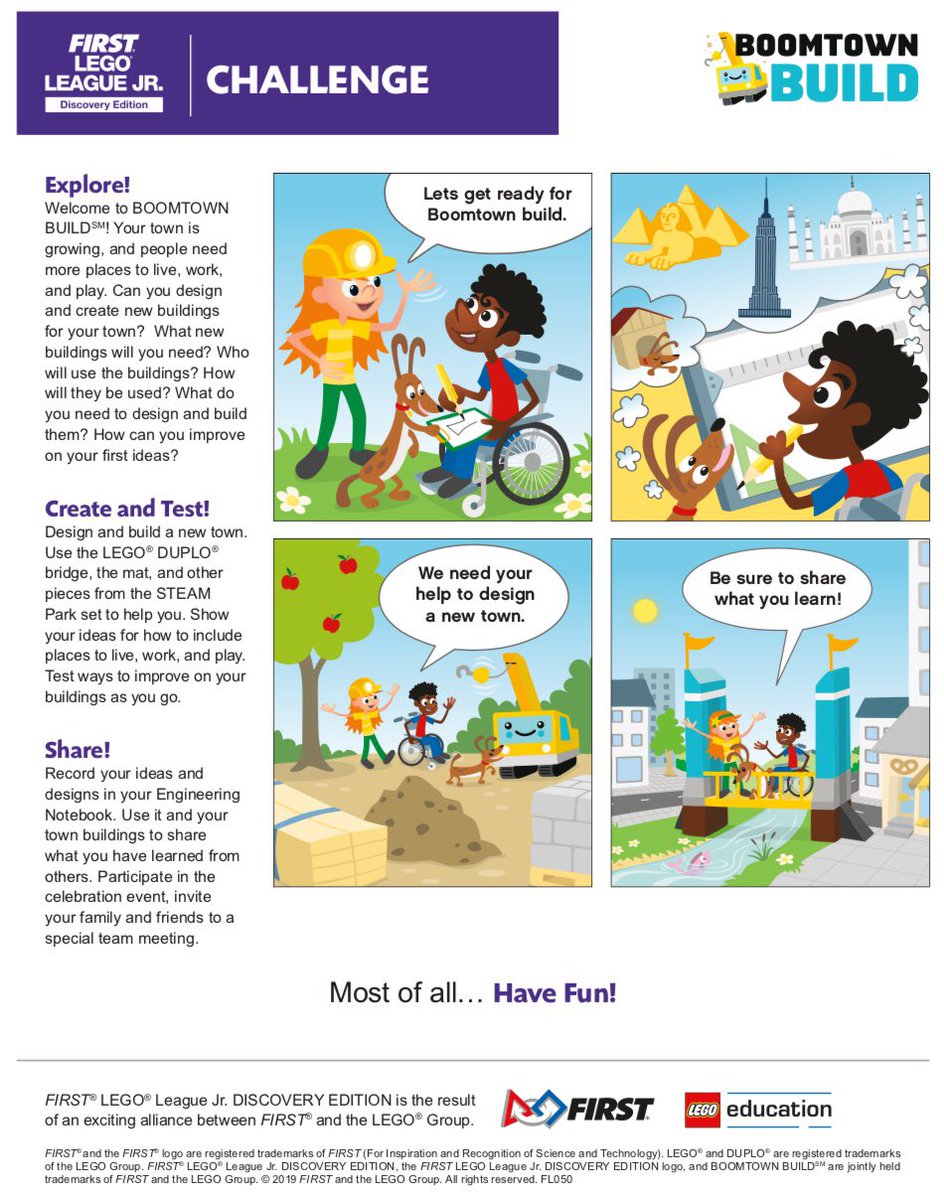 TDSB_Robotics's tweet image. FIRST LEGO Junior Discovery Edition is a new &amp;amp; engaging introductory STEM program for teams of Ss ages 4-6 in which they design &amp;amp; build models to represent their learning about a real-world theme. To learn more &amp;amp; to register, visit firstlegoleaguejr.org/discovery #BOOMTOWNBUILD