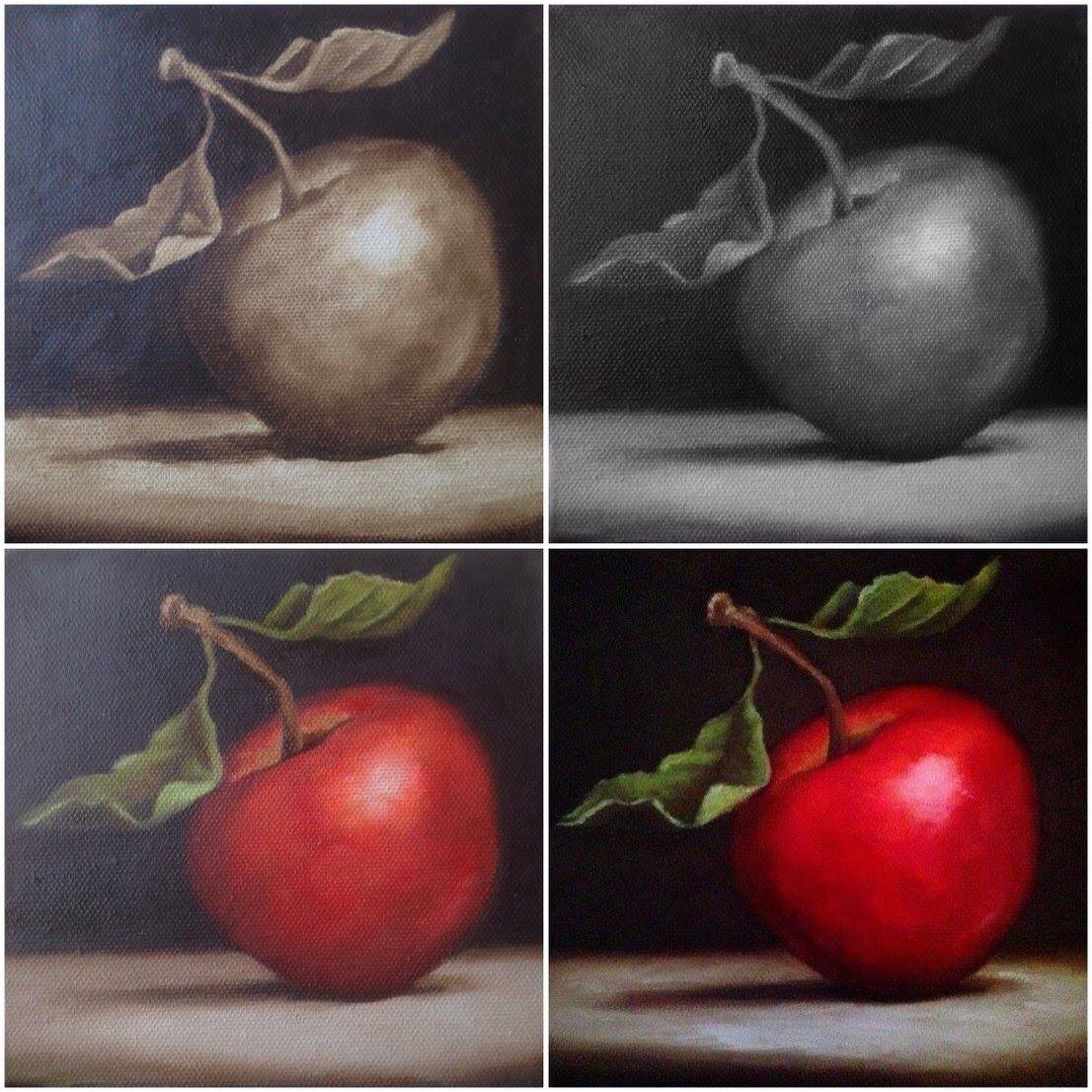 Progression photos of the 4 stages of the Flemish technique used to render this classical study, followed by a brief description of the process. #oilpainting  #FlemishTechnique