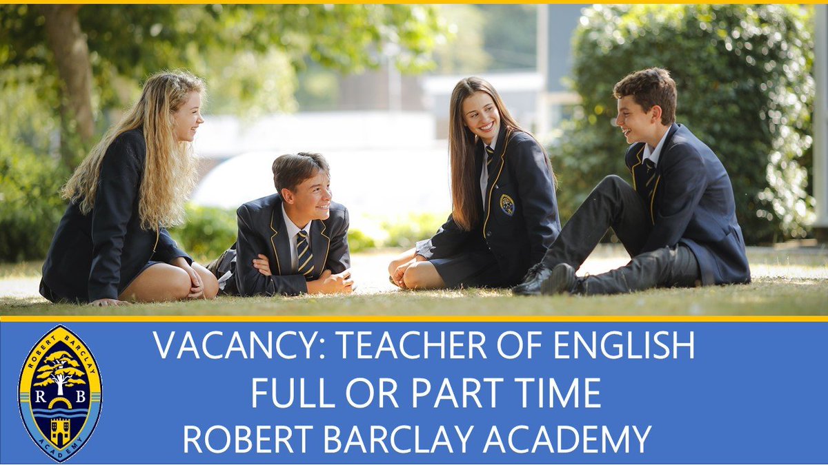 Vacancy for a full or part time teacher of English

Are you looking for a supportive &amp; creative team to work with? Come and join our English department <a href="/RBAcad/">Robert Barclay Academy (RBA)</a>.

Follow the link below for more details!
teachinherts.com/find-a-job/vie… 
#EnglishTeacher