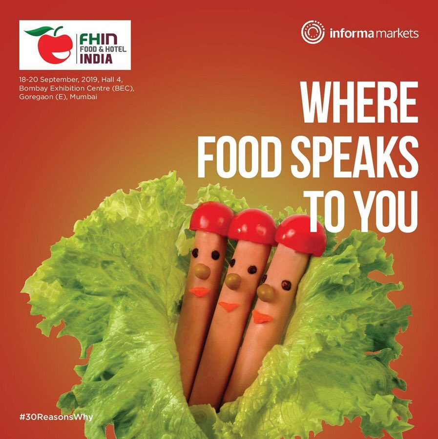 FoodandHotelIN's tweet photo. #30ReasonsWhy you need to exhibit at India's Truly International Premium Food and Hospitality Trade Show: It’s going to lead a revolution for your taste buds as well as your business. Join us in Mumbai from 18th-20th September to know how.
Register today: https://t.co/VZWqOpx44R https://t.co/chqW9GaBou