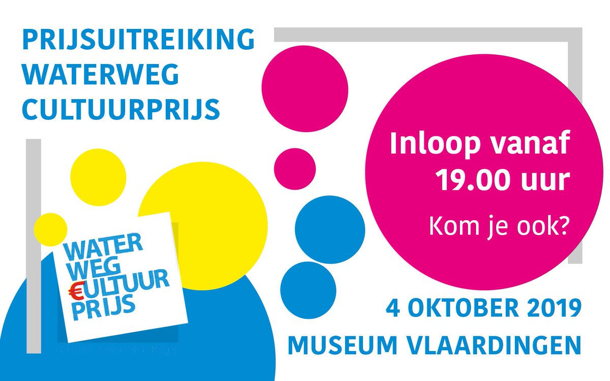 Wie wint de Waterweg Cultuurprijs 2019? Kom naar de prijsuitreiking!

Op 4 oktober a.s. zal de winnaar van de Waterweg Cultuurprijs 2019 bekend worden gemaakt in het Museum Vlaardingen.