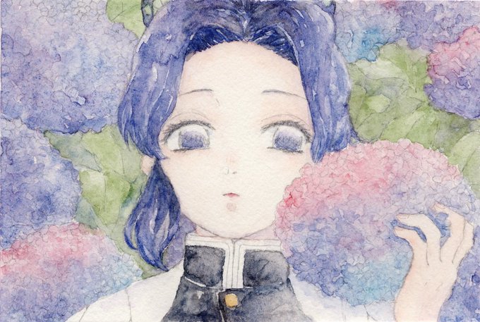 虹(こう)さんがTwitterに投稿した胡蝶しのぶ(鬼滅の刃)のイラスト。