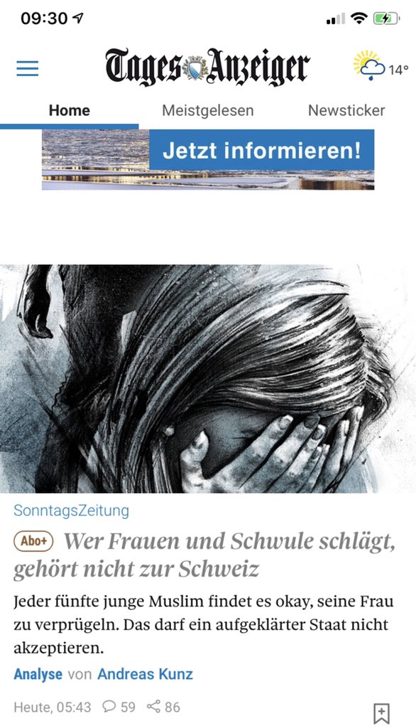 20% junge Muslims und 7% junge Katholiken bejahen angeblich Gewalt gegen Frauen. Bei 2.5 Mio Kath. vs 0,38 Mio Muslims gehören weit mehr junge Katholiken „nicht zur Schweiz“ als junge Mohamedaner. Erst rechnen, dann hetzten - gell <a href="/sonntagszeitung/">SonntagsZeitung</a>!