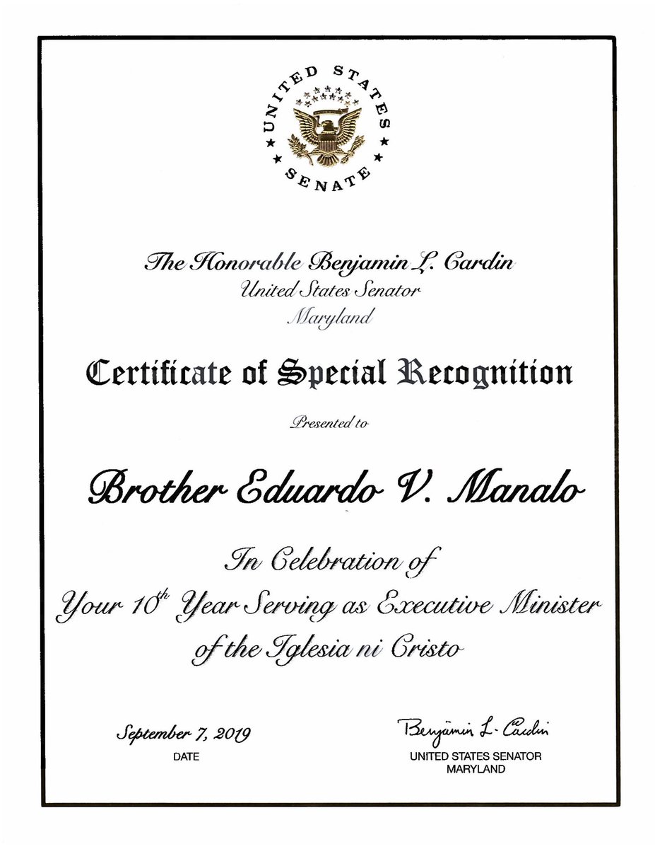 kdarnayla's tweet photo. U.S. Senator Benjamin Cardin celebrates Brother Eduardo V. Manalo's 10th year as the Executive Minister of the Iglesia Ni Cristo.

#INCGiveGodGlory #EVM10Years #EagleNews https://t.co/yA1aZ0yAYo