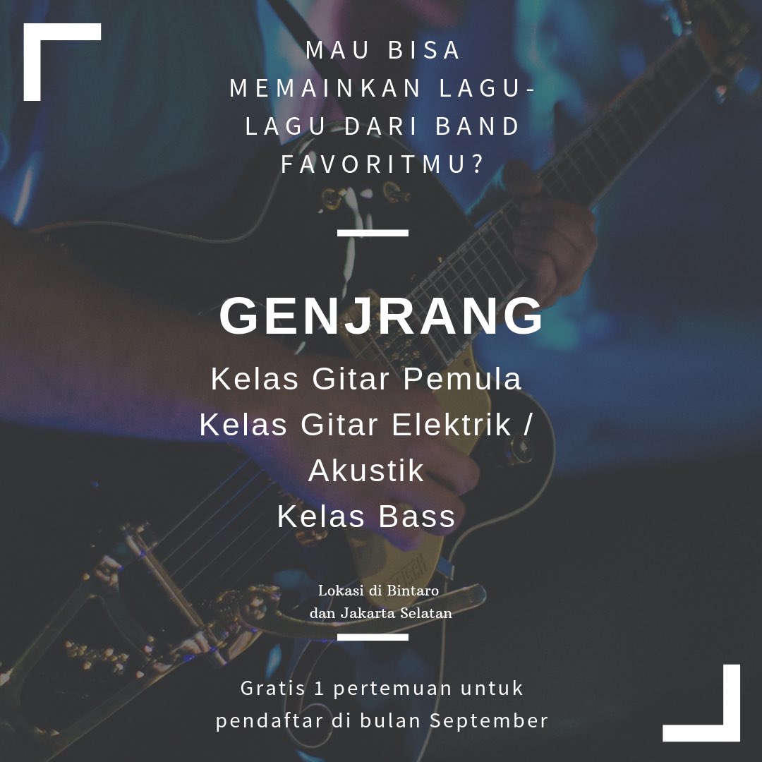 Lagi belajar gitar tp ngerasa mentok? Gw bikin Kelas Genjrang Gitar 9 bulan yg lalu, promosi di sini dan alhamdulillah banyak sekali anak twitter yg ikutan. Sekarang kami jg ada Kelas Bass yang diasuh @meganesatchii bisa domisili Bogor. Biaya terjangkau. DM ya utk info lengkap 😃