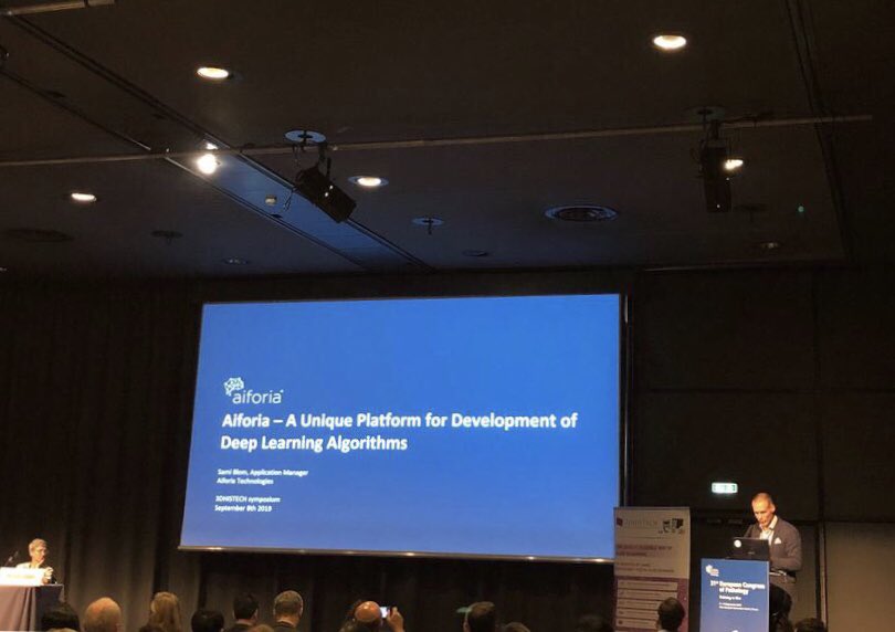 kaisa_helminen's tweet photo. Our Application Manager Sami Blom on stage at #ecp2019 presenting #aiforia - a unique platform for scaling up AI model development for pathology applications! Visit our booth A12 for a hands-on demo! @aiforia_tech #aiforiacreate #aiforimageanalysis https://t.co/rdWwB54wDz