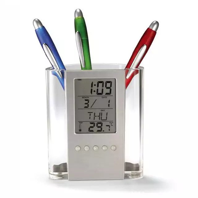 The Digital Calender Pen Holder is not your "Everyday" type of Souvenir..It displays Time, Date and Temperature Very Unique and Useful for your guests..Pls help RT