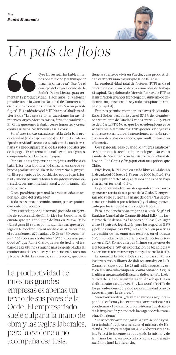 DMatamala's tweet image. Un país de flojos, en @latercera 👇