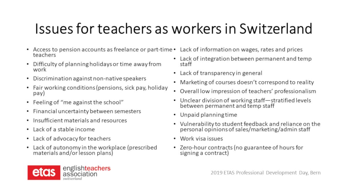 Great session yesterday afternoon at the ETAS Professional Development Day on "The needs of teachers as workers"! Here are some of the issues that were raised. Looking forward to seeing where we go from here! #etas #PD #ELT #ELTevents