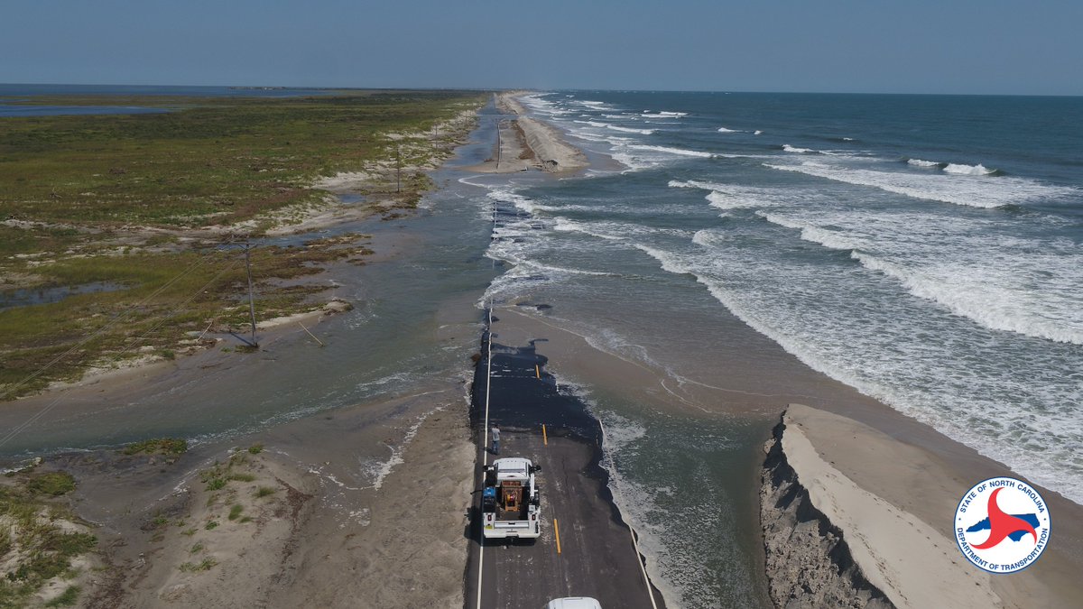 NCDOT_NC12's tweet photo. 📸: Drone images of washouts of NC 12 on Ocracoke, taken yesterday afternoon by drone teams from @NCAviation. #Dorian #ncwx https://t.co/6Fg7xy0AGx