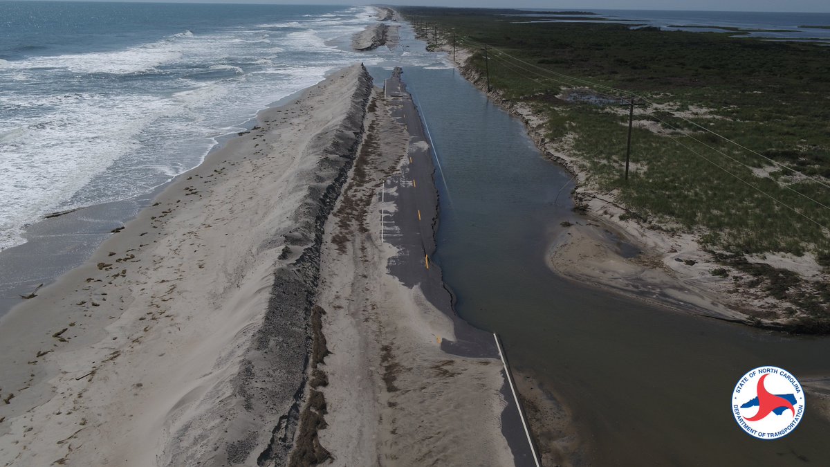 NCDOT_NC12's tweet photo. 📸: Drone images of washouts of NC 12 on Ocracoke, taken yesterday afternoon by drone teams from @NCAviation. #Dorian #ncwx https://t.co/6Fg7xy0AGx