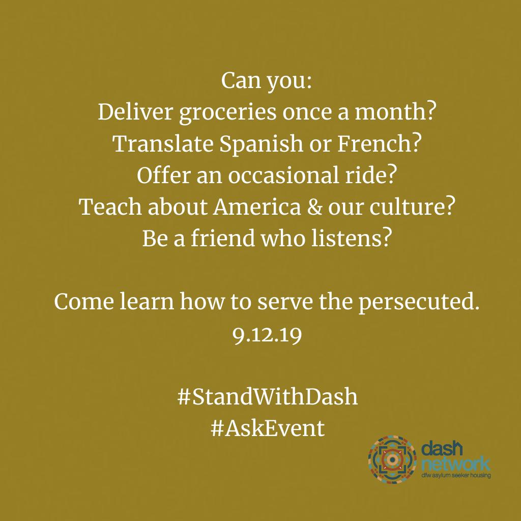 DashNetworkDFW's tweet image. We have 4 days until our #StandWithDash event! This event determines how many people we can help &amp;amp; to what extent we can help them. But there is more to this event than JUST raising money! Find where you fit in! Register now: bit.ly/2LfX68b #asylumseekers #fundraiser