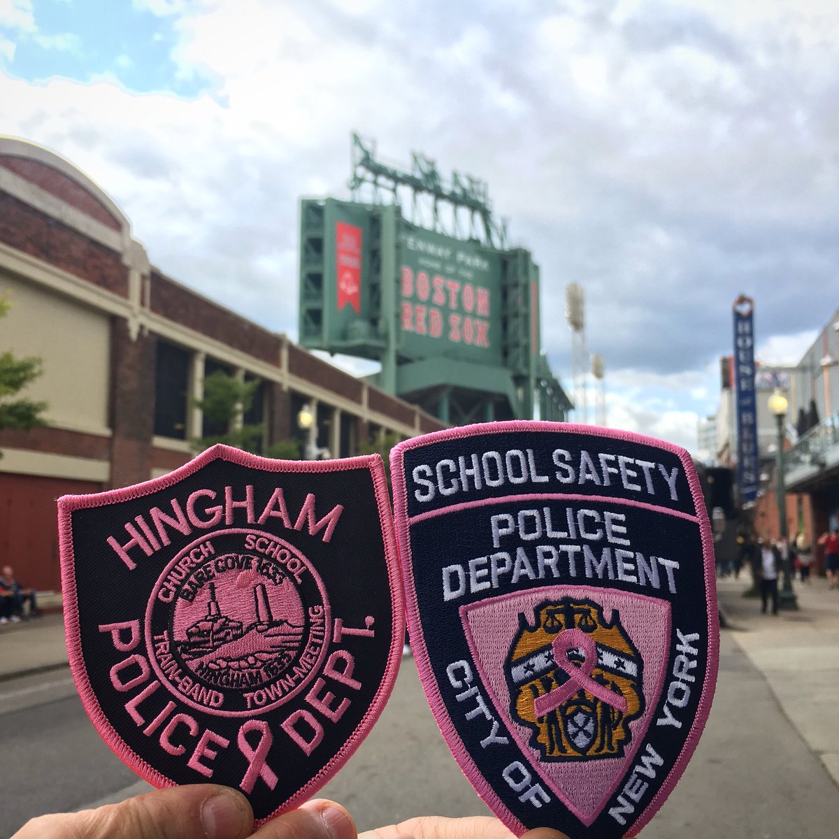 LtStevenJDearth's tweet photo. Enjoyed some #BostonvsNewYork last night at @fenwaypark with some #PinkPatchProject patches and some time with @Wally97. https://t.co/Zv80tdhkOL