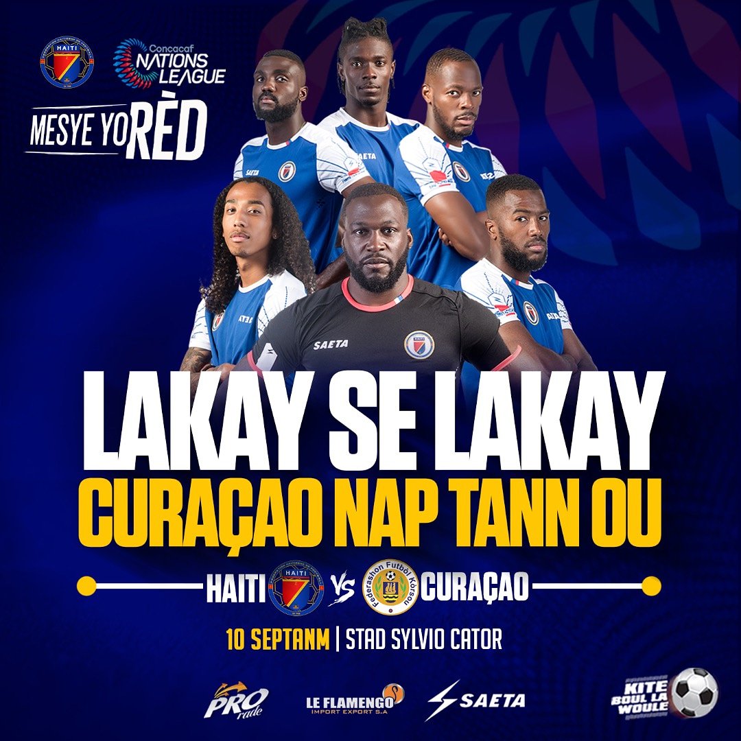 fhfhaiti's tweet photo. Nou fin JWE kay CURACAO kounya se pral LAKAY nou💥 #LAKAYseLAKAY🙌🏾 #MATCHretour🔥#10SEPTANM✅ #StadeSylvioCator #6HPM #LigueDesNations🏆 #EliminitatoiresCOUPEduMONDE2022🏆 #MesyeyoRèd #RANTREnanFOUTBÒLla
#KiteBoullaWoule⚽🇭🇹 https://t.co/Ea9L5CECko