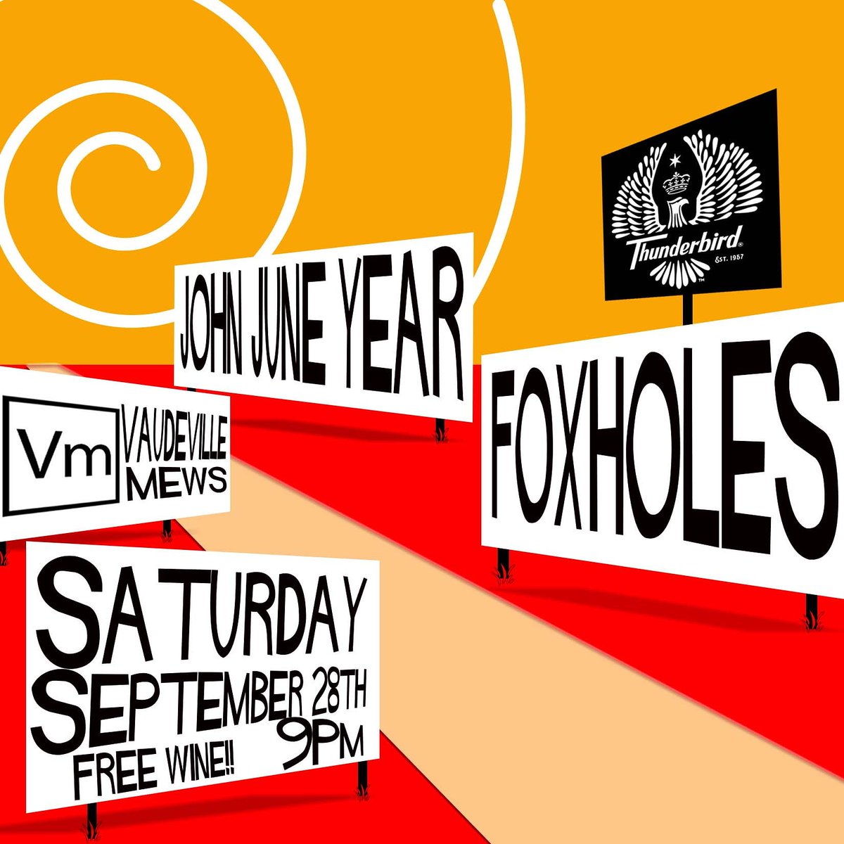 DES MOINES || 9.28 || We'll be at <a href="/VaudevilleMews/">Vaudeville Mews</a> with <a href="/foxholesmusic/">Foxholes</a>. FREE WINE from Thunderbird. 👍🍷🎸