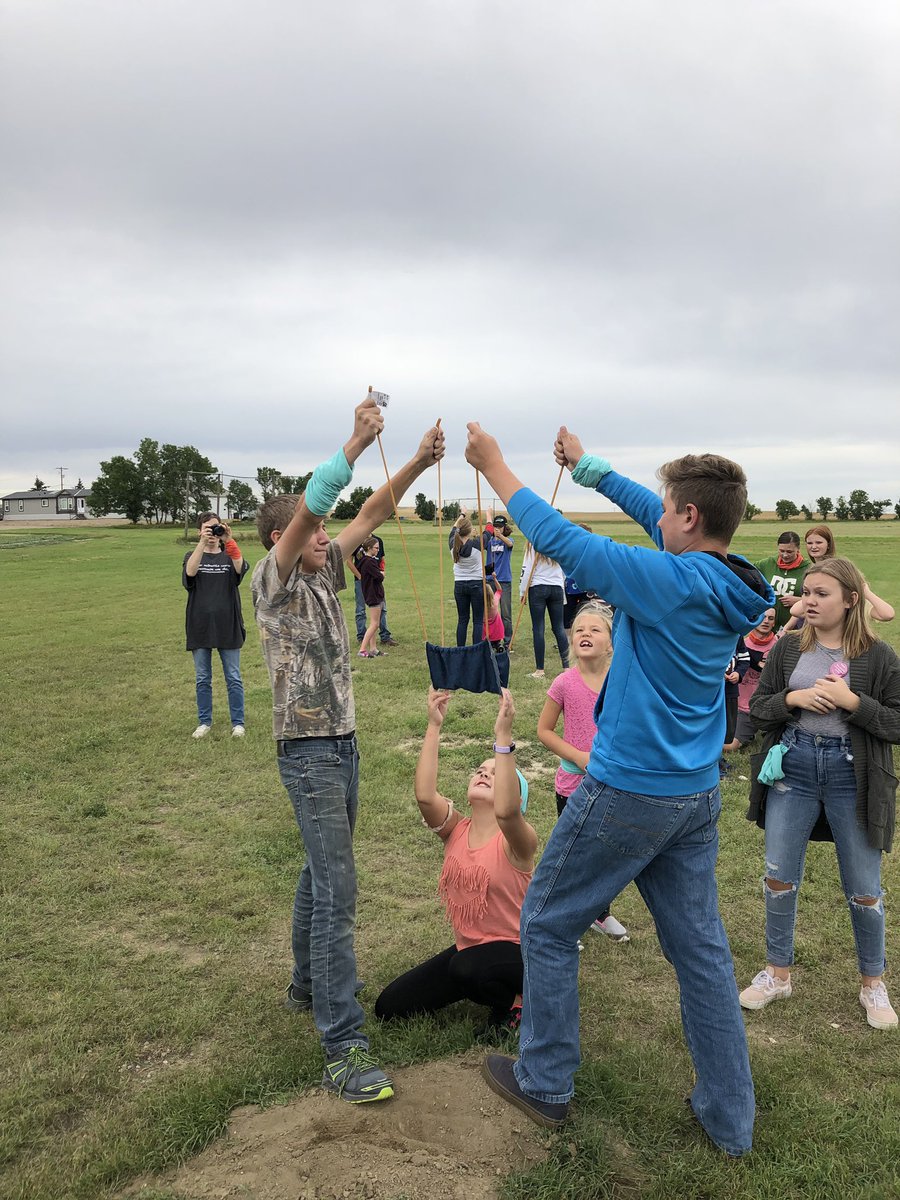 Lots of fun at Mankota School. Gunnysack races, relays, three-legged races and water balloon slingshots. #buildingrelationships #biglittles #oldschoolgames @PrairieSouth #learningtogether