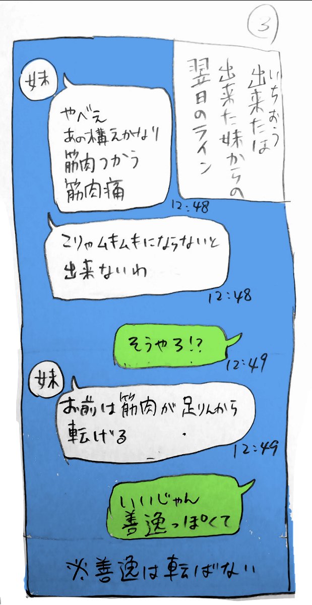 ぜんいつくんの真似をして姉妹で筋肉痛になりぜんいつくんは凄いって話になった実録らくがき漫画 