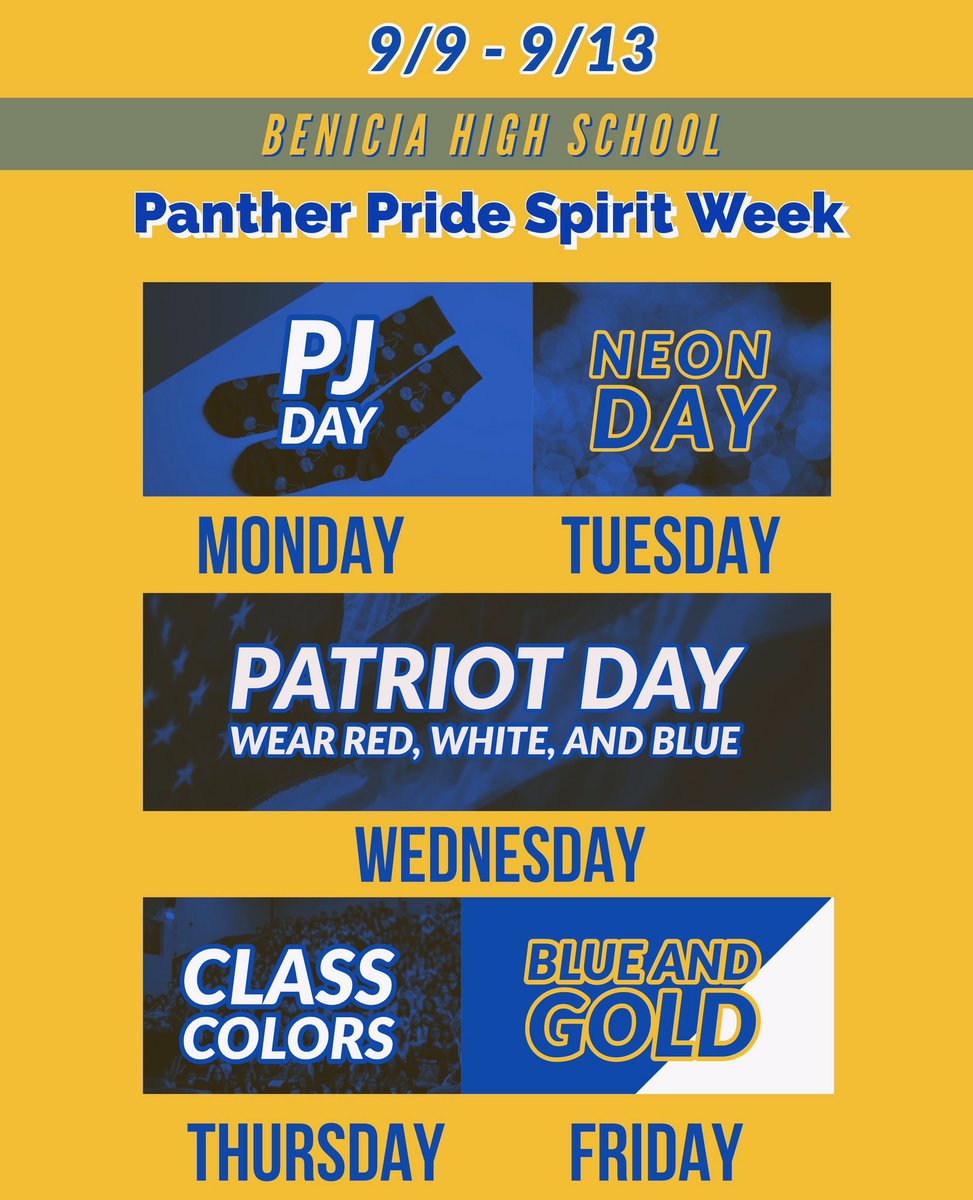 Spirit Week days for 9/9 - 9/13