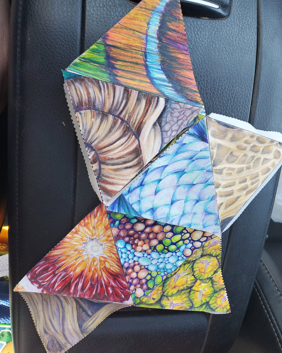art_with_o's tweet image. Texture polyhedron is complete...just need to assemble! #textureart #snail #betascales #pineapple #peanutshell #butterflywing #leopardchameleon #bloodorange #driftwood #mrsoartresources