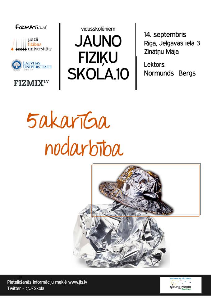 Laižam gaisā 10. JFS sezonu ar 1. nodarbību, kurā ielūkosimies sakaru tehnoloģijās un ažiotāžā ap 5G. Tiekamies uz “Sakarīgu nodarbību” 14. septembrī LU Zinātņu mājā, Jelgavas ielā 3. Nodarbības sākums 10:00.

Lai piedalītos nodarbībā, noteikti jāaizpilda: ej.uz/sakariga_nodar…