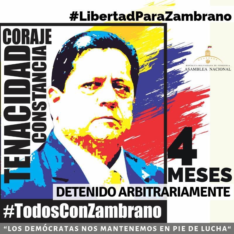 hramosallup's tweet photo. DENUNCIAMOS: El 1er VP de la @asambleave Dip @edgarzambranoad cumple 4 meses detenido arbitrariamente al igual que sus 4 acompañantes, su defensa no ha podido ser juramentada, el tribunal no ha dado despacho y aun no existe fecha para la audiencia. #LibertadParaZambrano https://t.co/v2QQKyH1N5
