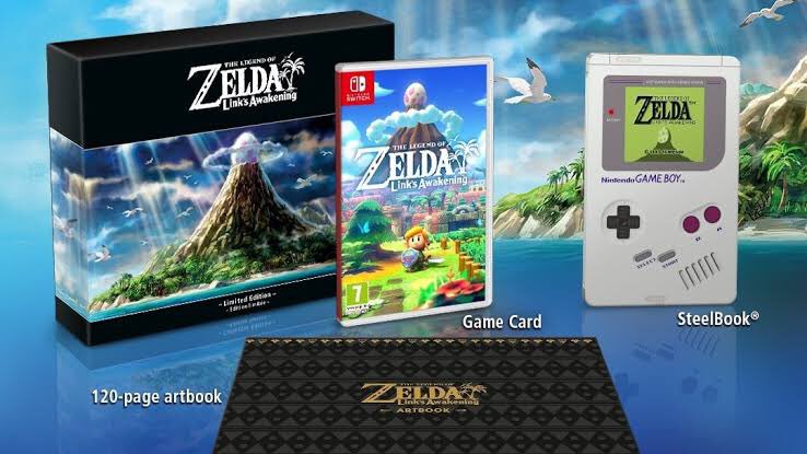 SuperProTendo's tweet photo. It has a lot of cool pre-order things. Like these! NintendoSoup says that: Nintendo has announced The Legend of Zelda: Link’s Awakening will be sold with in Artbook Set in Japan, similar to how it’s done in North America. https://t.co/BEhnNyObSw