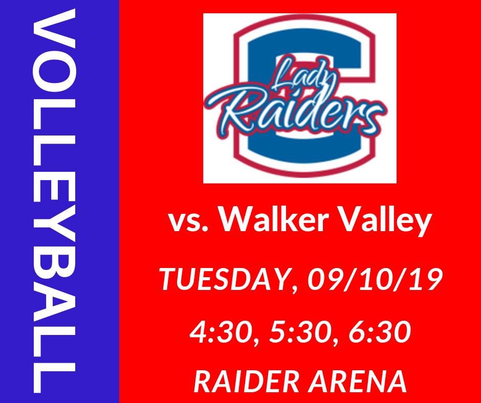 C_H_S_Athletics's tweet photo. Come fill Raider Arena on Tuesday  and watch our Volleyball team take on Walker Valley! https://t.co/HUX1nk1sAr