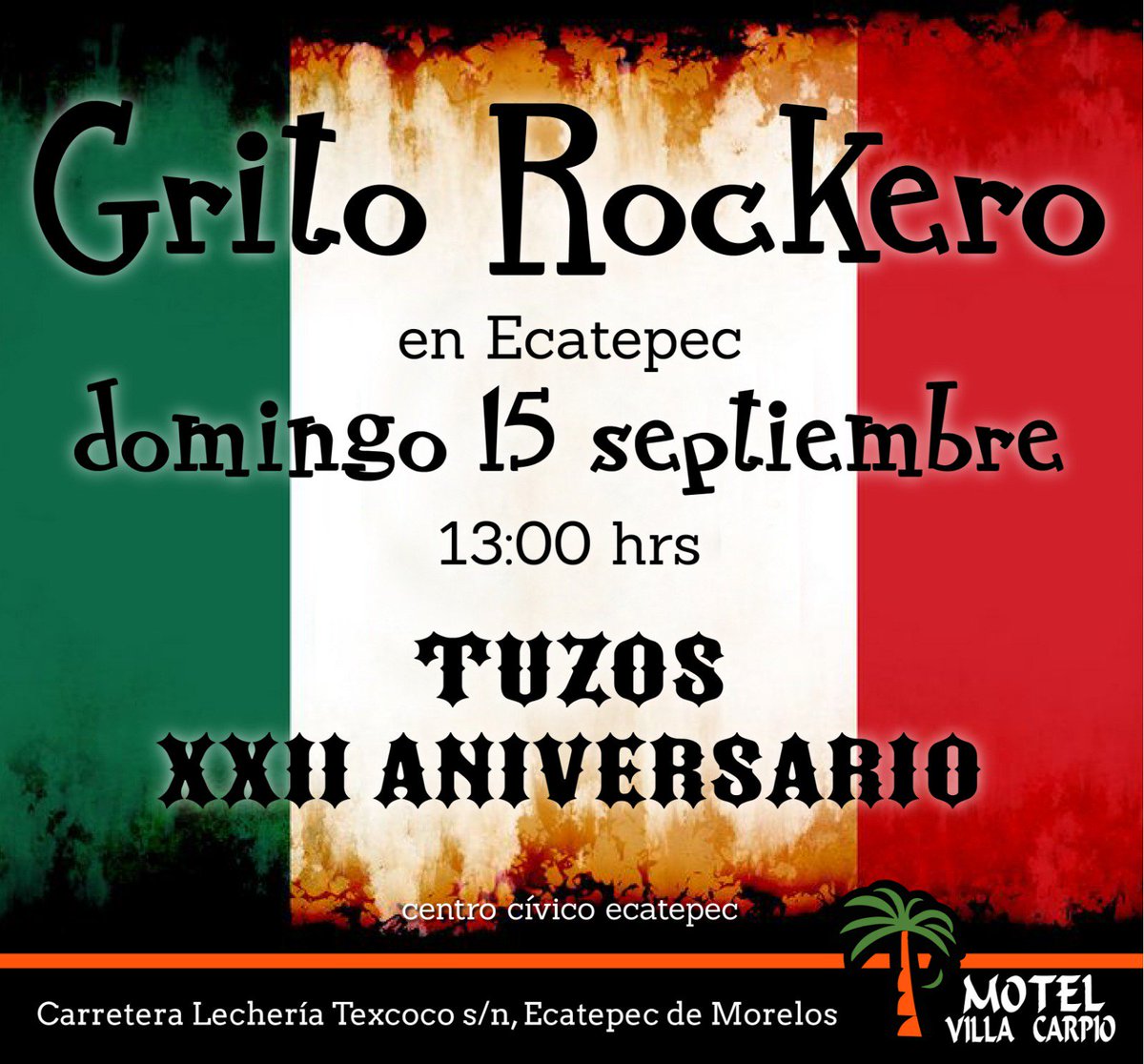 MVillacarpio's tweet photo. Celebra la #Independencia de #México y los 21 años de carrera de los #Tuzos en este festival, el cual también contará con bandas como #TexTex, #BandaBostik, #Sur16 y muchas más.

Fuente: https://t.co/yhCxv0iGXD

#VillaCarpio #VivaMexico #Motel #MotelRocks #Rock #Musica https://t.co/mUev4MituI