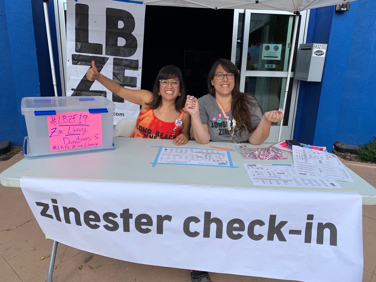 DJZibaZ's tweet image. We are here to check you in for @LBZineFest! #LBZF19 is today at 11AM, free!!! Here until 5PM for workshop/panel/music/food/zines yet fun!!! Don’t forget to donate your zine to the #LBPLZineLibrary at @LBCityLibrary!! :) :) :)