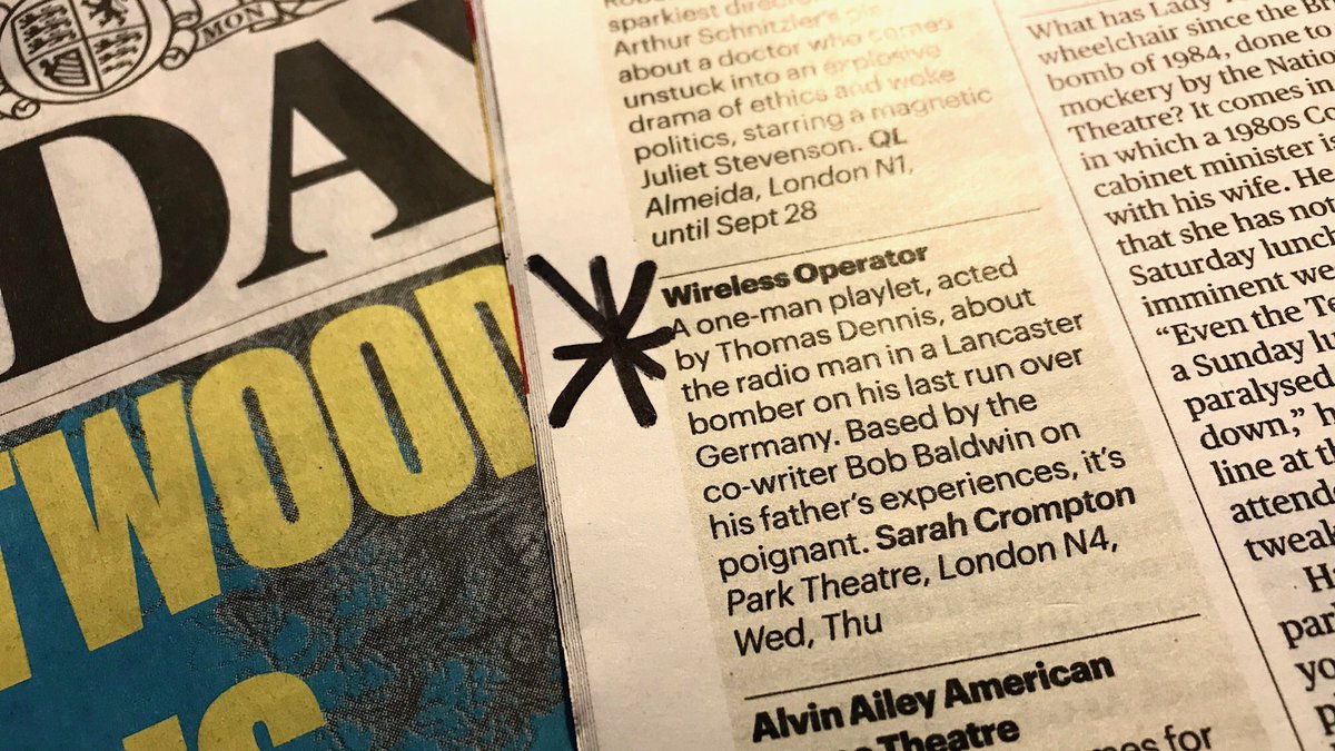 WirelessOp's tweet image. Today’s Sunday Times 🙂
#wirelessoperator ⁦@ParkTheatre⁩ #londontheatre #offwestend #londontheatretickets