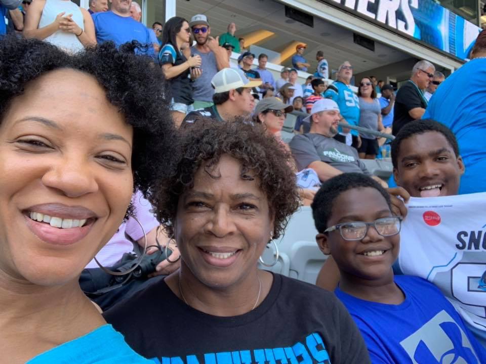 Kwray54's tweet photo. Wifey @kray1994 and kids @Keenanray25 enjoying Scam Newton and the Carolina Panthers Game today as we begin preparations for North Carolina Central next week. Leggo #KeepPounding #RayFamily https://t.co/zGpvv0frW2