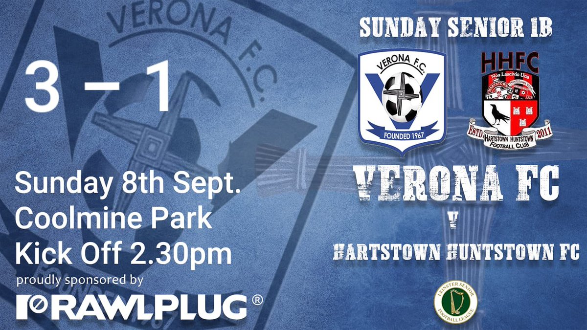 <a href="/LSLLeague/">Leinster Senior League</a> Senior 1B Result
Verona 3-1 <a href="/HHFC2013/">Hartstown Huntstown FC</a>
A fantastic local derby win for Verona in front of a huge support. Two goals from Adrian Mihutescu and a late strike from Ange Waznia set up a great victory and performance ⚽♥️🔵
Read full match report at m.facebook.com/story.php?stor…