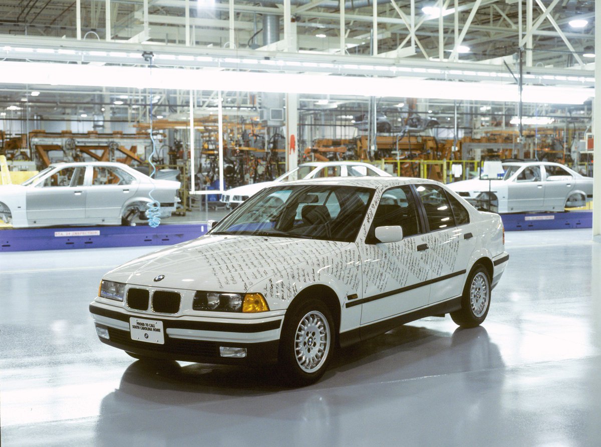 BMWUSgovaffairs's tweet photo. Today we celebrate 25 years of when the first vehicle, a BMW 318i, rolls off the assembly line at Plant Spartanburg.  This year we also celebrate 25 years of BMW Financial Services &amp; 20 years of  the BMW Bank of North America. Thank you SC, Ohio, &amp; Utah!
#BMWintheUS https://t.co/8KMg0CzUAN