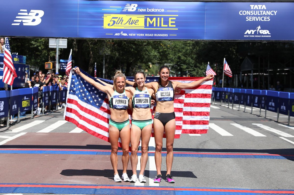 nyrr's tweet photo. Your #NB5thAveMile top 3 women:

🥇 Jenny Simpson @trackjenny 🇺🇲, 4:16.1 (new event record)
🥈 Elinor Purrier 🇺🇲, 4:16.2
🥉 Rebecca Mehra @rebecca_mehra 🇺🇲, 4:22.0 https://t.co/x28XynDEBX